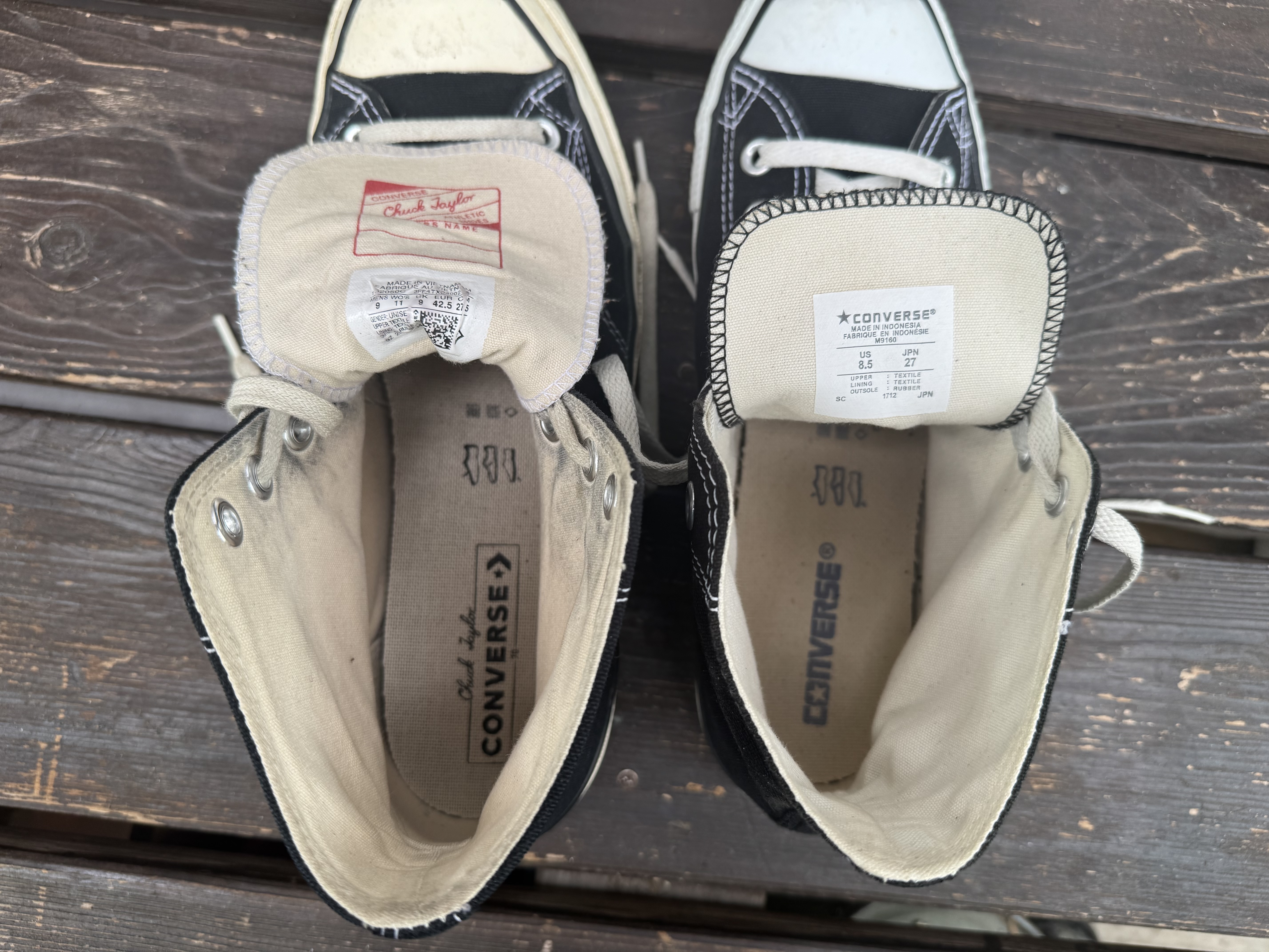 コンバースCT70と現行オールスターのアッパー裏比較