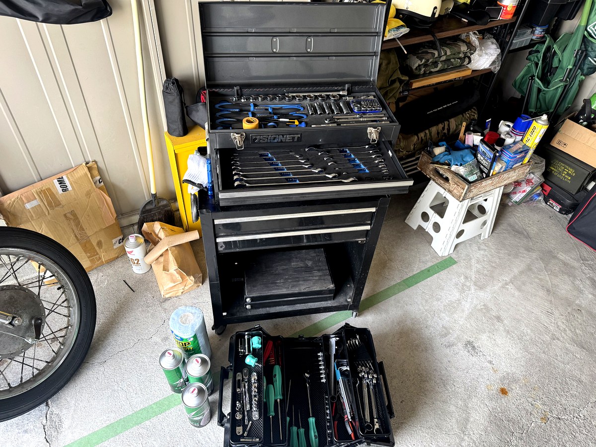 ショベルヘッド春のメンテナンスに使うインチ工具セット 工具箱