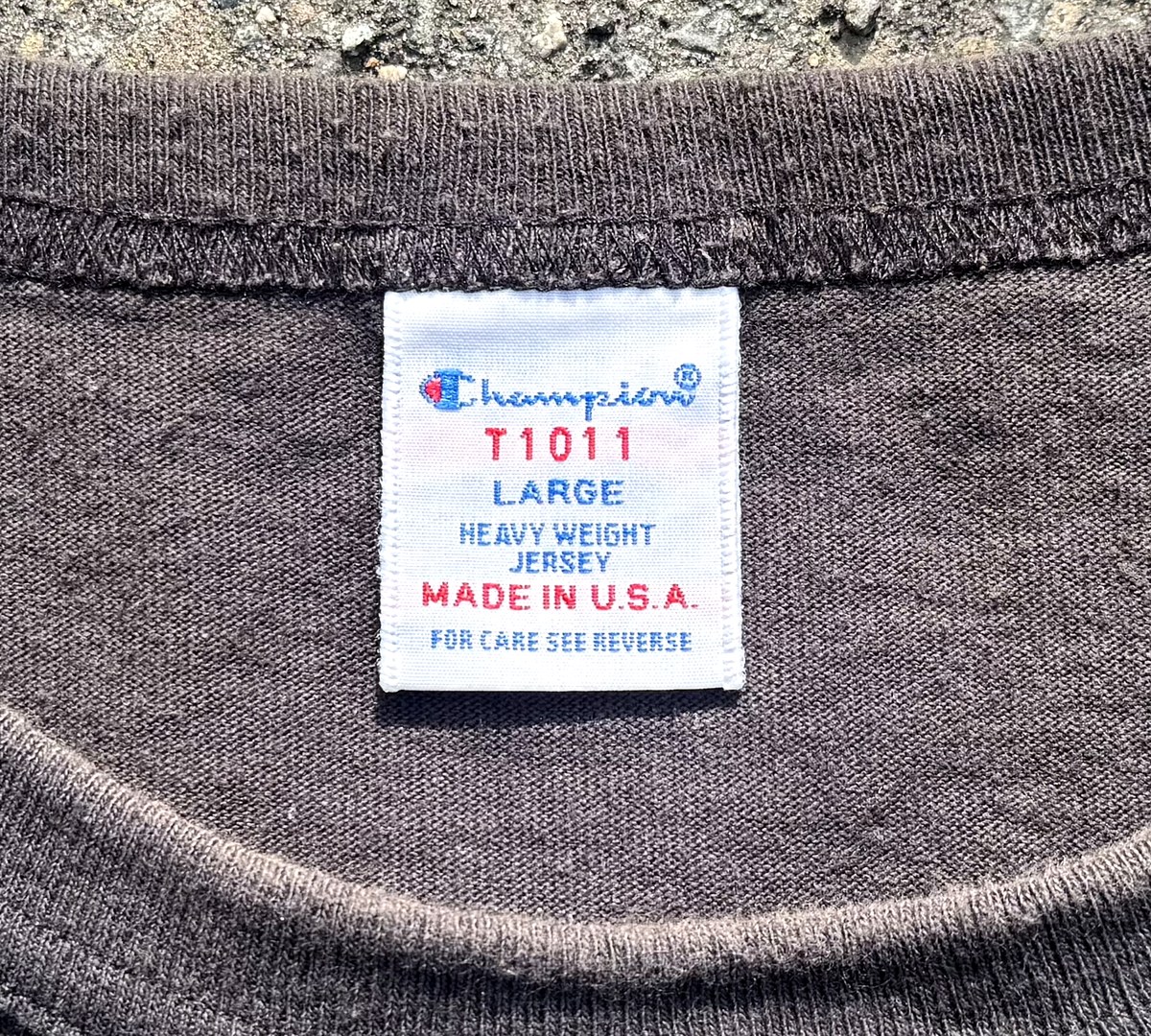 Champion T1011 七分丈ラグランの襟タグもサイズ表記1つの旧モデル